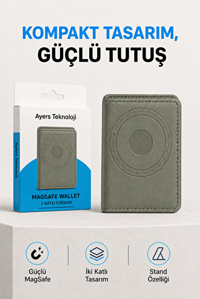 Ayers Premium Erkek ve Kadın İki Katlı MagSafe Uyumlu Manyetik Kartlık Cüzdan...