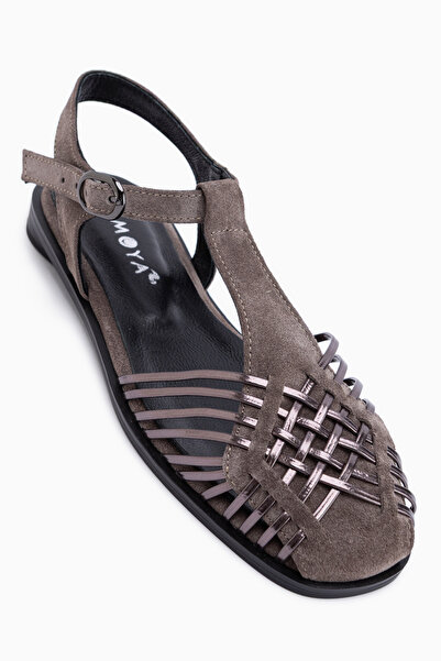 Limoya Kelly Genuine Leather Mink Suede Women's Sandals with Cage Detail and ...