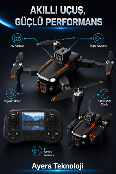 Ayers Teknoloji Katlanabilir Drone HD Kameralı | Engel Kaçınma | Fırçasız Mot...
