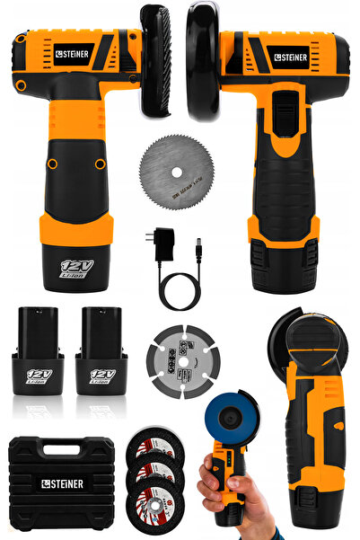 STEİNER 12V 2 Ah Çift Akülü Mini Avuç İçi Spirali ve Şarjlı Avuç Taşlama Makinesi Turuncu