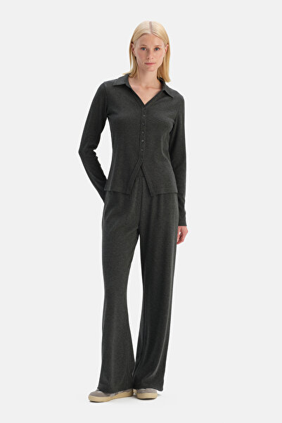 Dagi Gray Melange Basic Rib Pants
