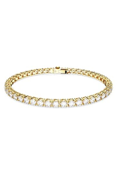 Swarovski Brățară de tenis Matrix, cu tăietură rotundă, albă, finisaj aur 18k
