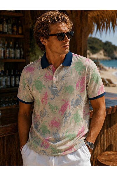 İLKCET MODA Men's Digital Printed Collared Premium T-Shirt