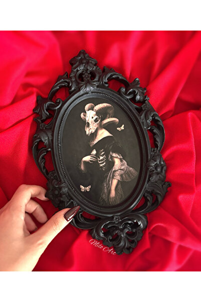 Milo Art El Yapımı Occult Art Temalı Beton Siyah Çerçeve Vintage Oval Çerçeve...