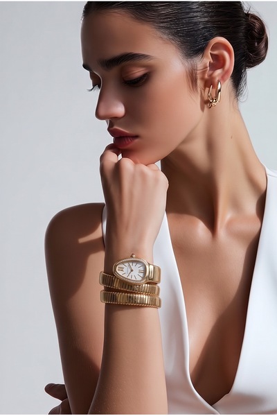 Vera Steel Jewelry Yılan Kol Saati Gold