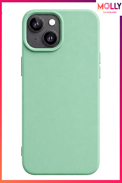 Molly iPhone 15 PLUS İçin Mint Yeşili Liquid İçi Kadife Mat Silikon Kılıf