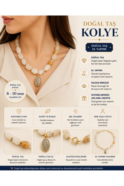 Leyandoğaltaş Leyan Doğaltaş Handmade Natural Agate Stone Necklace – Agate Sl...