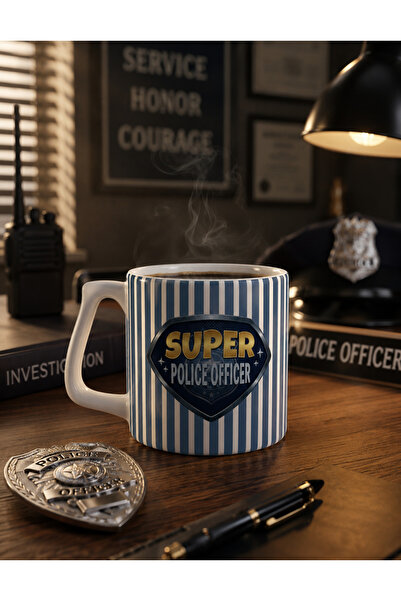 Eylül Design Super Police Officer Designed Ceramic Mug - Special Gift for Pol...