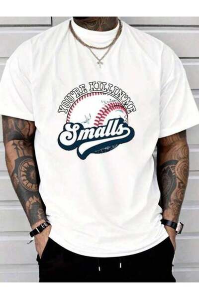 9TAY Cool Black Patterned T-Shirt Featuring Baseball-Themed Design, Printed W...