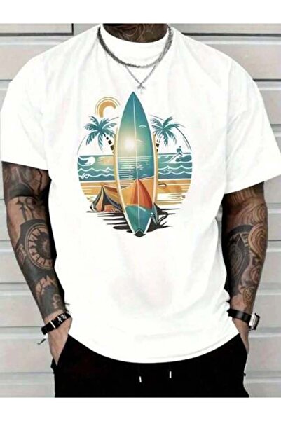 23ERVA Men Women Cotton Casual T-Shirt, Men's Tropical Surf Graphic T-Shirt -...