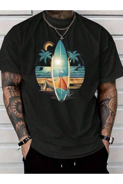 23ERVA Men Women Cotton Casual T-Shirt, Men's Tropical Surf Graphic T-Shirt -...