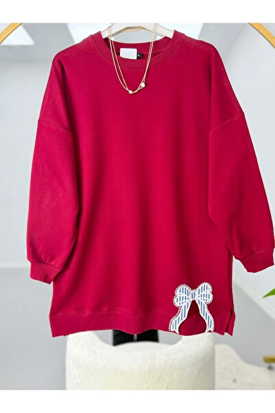 modasindoma Ribbon Embroidered Hijab Tunic Burgundy