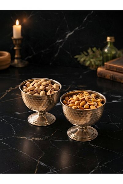 MAHUR HOME 6 Pieces of Snack Bowl & Turkish Delight Bowl with Tattoo-Patterned Silver Metal Legs and Presentation Bowl