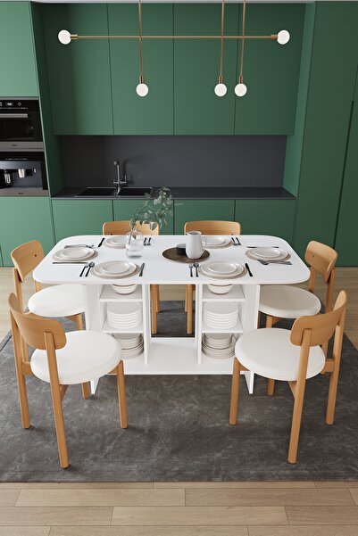 asratrend Modern Dolaplı 6 Kişilik Mutfak Yemek Masası ve Sandalye %100 MDF Y...