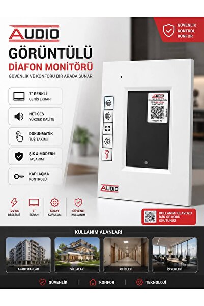 AUDİO GÖRÜNTÜLÜ DİAFON 4*3 İNÇ BEYAZ