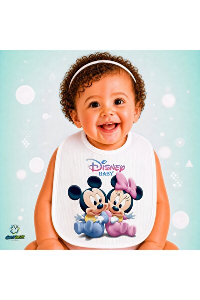 Ghostbastır Design Mickey and Minnie Linen Baby Bib – Soft, Absorbent, Washab...