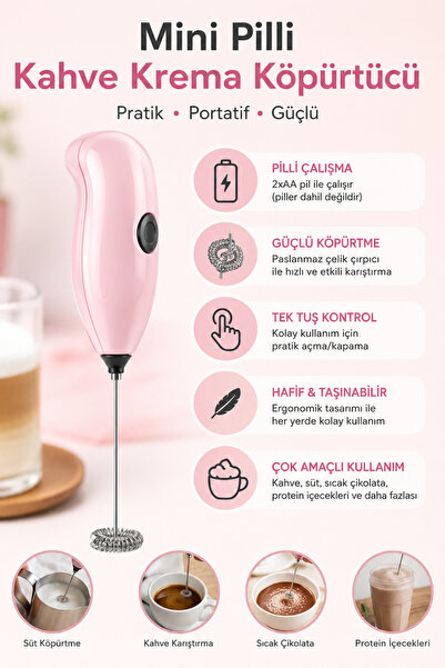 Parmeva Mini Yumurta Karıştırıcı Süt Köpürtücü El Mikseri Pilli Kahve Çırpıcı Telli Blender Cappuccino Mixer