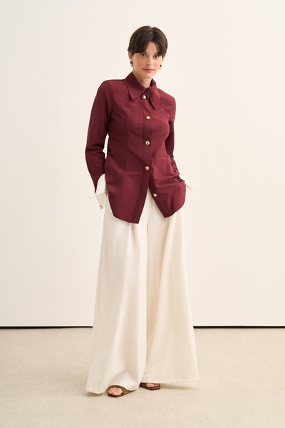 EBU Prive Women's Contrast Fit Form Padded Shirt Burgundy