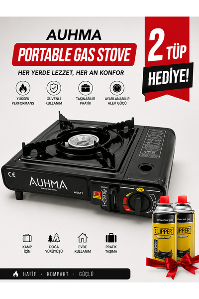 auhma Portatif Kamp Ocağı 2.3kW | Taşınabilir Tekli Gazlı Ocak | Rüzgar Geçirmez