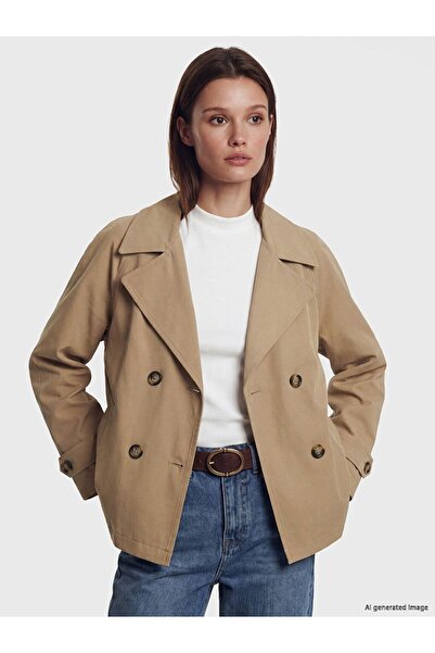 LC Waikiki LCW Modest Kahverengi Kruvaze Yaka Oversize Kadın Trençkot