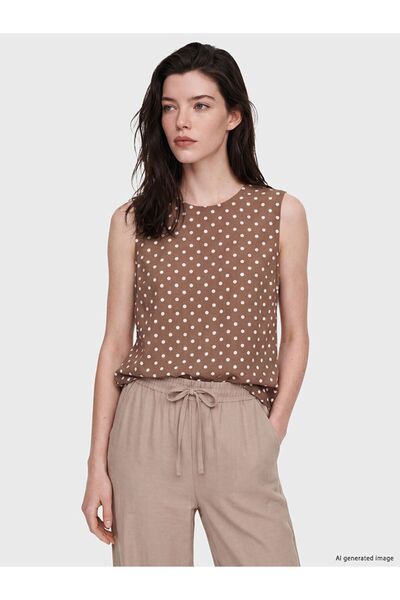 LC Waikiki Lcw Comfort Brown Crew Neck Polka Dot Blouse