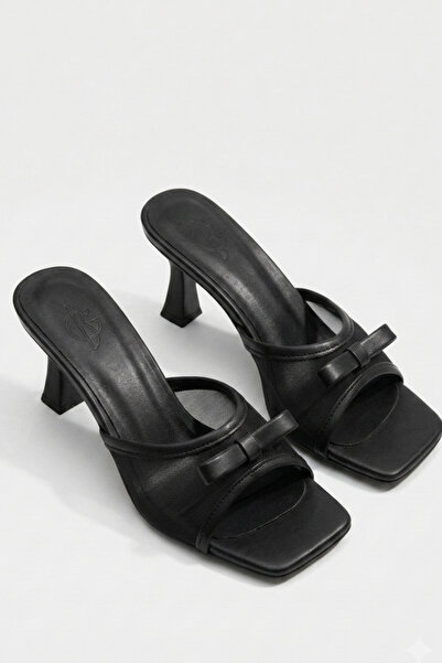 BZC AYAKKABI Mesh Bow Detailed Mid-Heel Women's Slippers