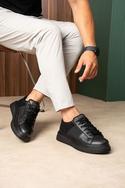 Zerenyus Zrc2627 - Veloura Thick Sole Lace-Up Men's Black Sneaker