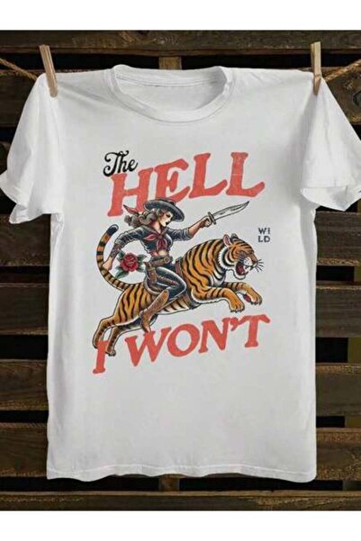 45 BPM تي شيرت "The Hell I Won't" Cowgirl - تي شيرت بتصميم ريترو تايجر رايدر ...