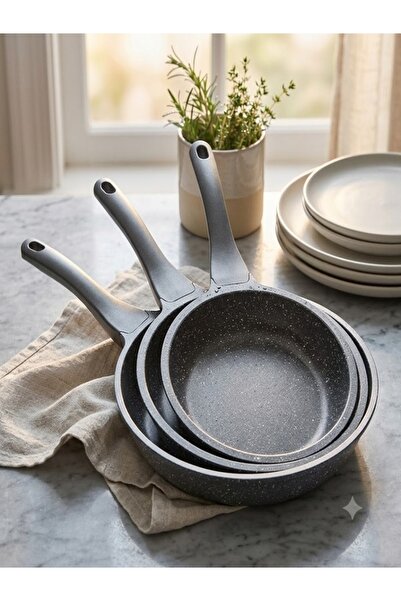 Genel Markalar Granit Döküm Tava Seti 3’lü Gri - 20cm-24cm-28cm