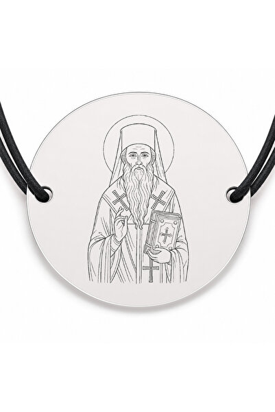 Simoshop Brățară argint 925 cu bănuț Sfântul Nectarie, șnur negru reglabil