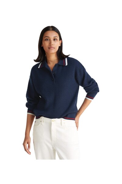 Tommy Hilfiger Th Ww0ww46784 Wool Cash Cable Rlx Polo Ls Kadın Sweatshırts