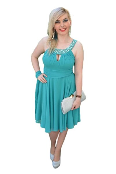 OEM Rochie de seara masura mare, model scurt de nuanta turcoaz