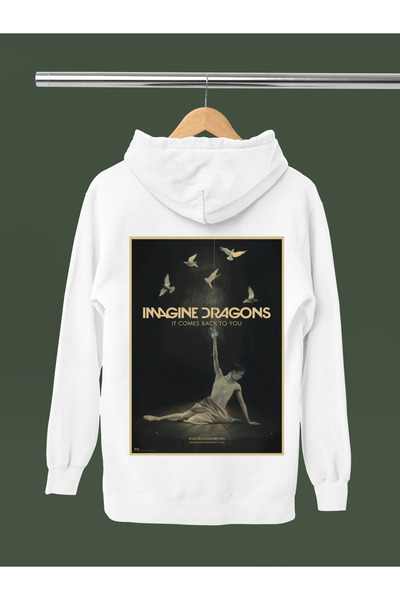 MAGORS Hanorac rock cu glugă, cu mânecă lungă, din bumbac imprimat IMAGINE DR...