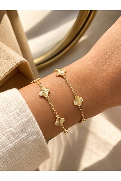 Çi & Sİ Luxury Accessory CM 5’li Yonca Motifli Gold Bileklik