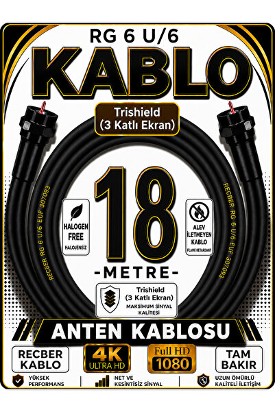 Avarson Reçber RG 6 U/6 PHY-HF Trishield Koaksiyel Uydu Kablosu 307093 18 METRE