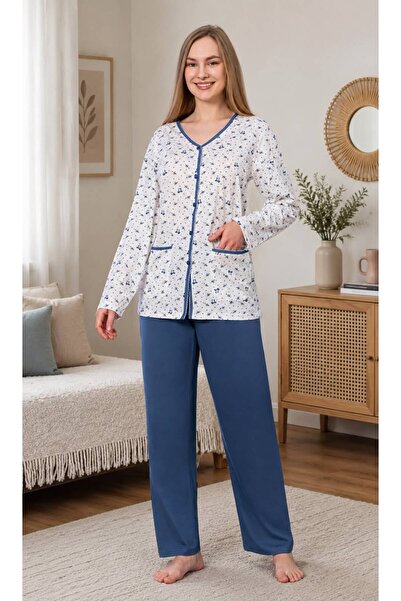 İpek Women's Long Sleeve Front Buttoned Floral-Bow Pattern 100% Cotton Pajama...