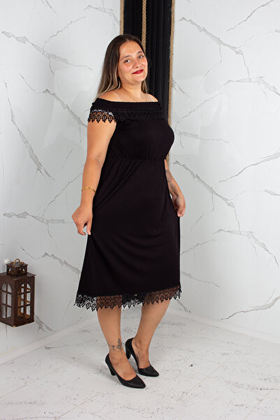 Truva XXL Plus Size Lace Viscose Combed Cotton Black Dress