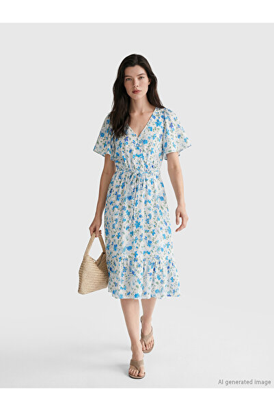 LC Waikiki Two Mt Shop Quality V-Neck Floral Waist-Situated Dress