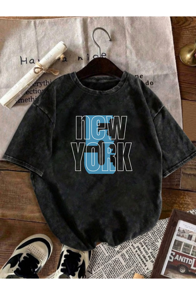 HOFFNUNG Unisex Oversize Vintage Washed Street Style Μόδα του δρόμου Βαμβακερ...