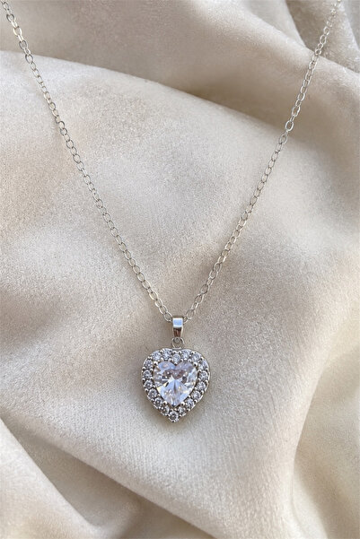 TAKIPORT Silver Color Heart Cut Zircon Stone Heart Figured Women's Necklace