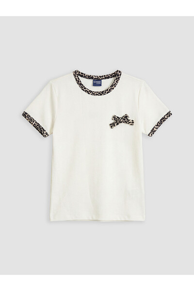 LC Waikiki Vizyon New Season Crew Neck Patterned Bowknot Girls' T-Shirt