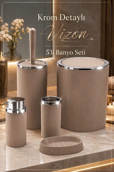 Store HGY Home Krom Detaylı Mina Vizon 5'li Banyo Seti