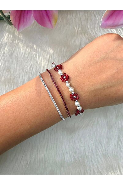 Beykan handmade Colorful 3-Piece Bracelet Set Daisy Beads and Stone Waterway ...