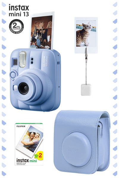 Fujifilm Instax Mini 13 Frost Blue Fotoğraf Makinesi Deri Çanta Kıskaç ve 20'...