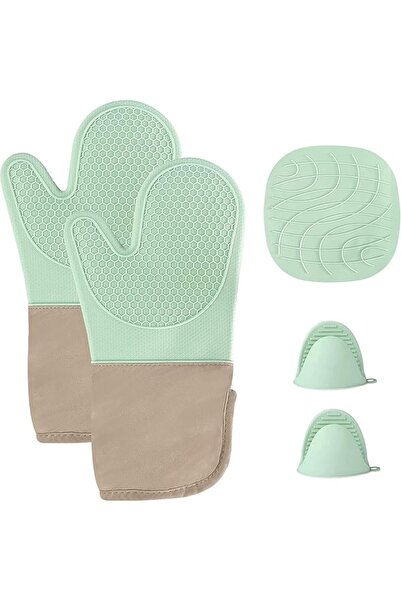 TNTAIAHL 5Pack Extra Long Oven Mitts and Pot Holders Sets, Heat Resistant Sil...