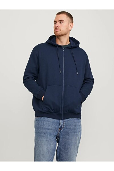 Jack & Jones Plus Hanorac cu fermoar, mărimi mari pentru bărbați, croială lej...
