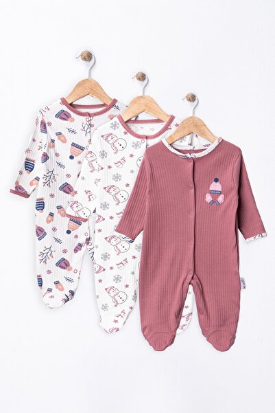 ENİA BABY Baby Girl 100% Cotton 3-Piece Jumpsuit Set with Booties 3-6-9 Months