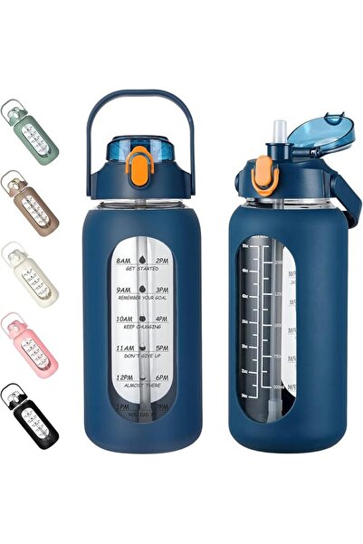HOOKOR 64oz Glass Water Bottles with Straw, Half Gallon Motivational Glass Bo...