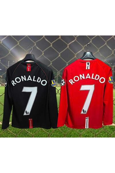 2008 Manchester United Premier Lig 2li takım Uzun Kollu Ronaldo yetişkin Forması kırmızı/siyah