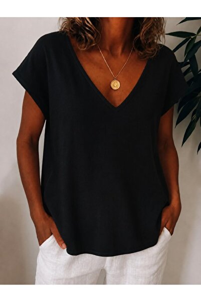 Gökyüzü Moda Women's Short Sleeve V-Neck Blouse